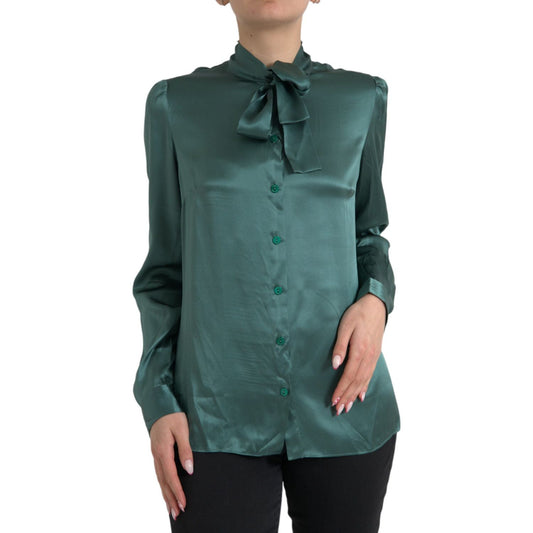 Dolce & Gabbana Elegant Dark Green Silk Blouse Top Dolce & Gabbana