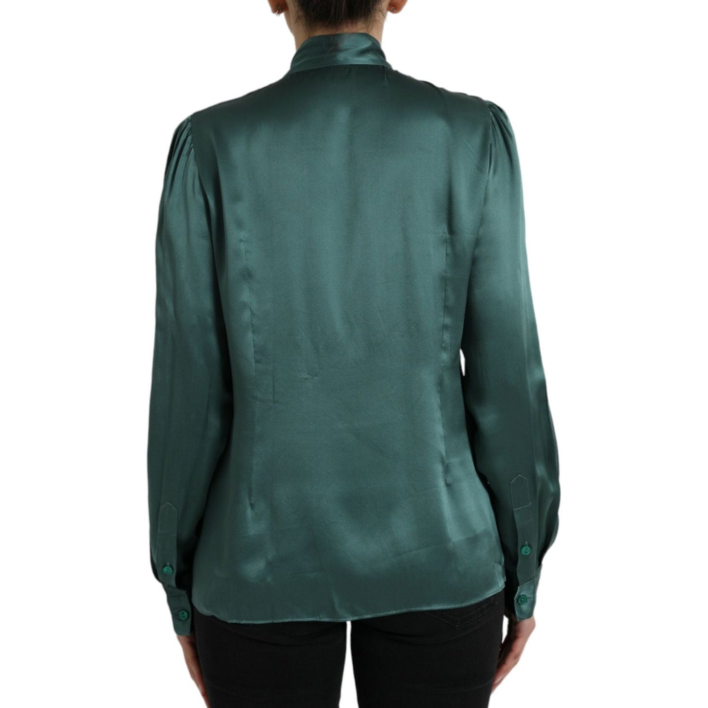 Dolce & Gabbana Elegant Dark Green Silk Blouse Top Dolce & Gabbana