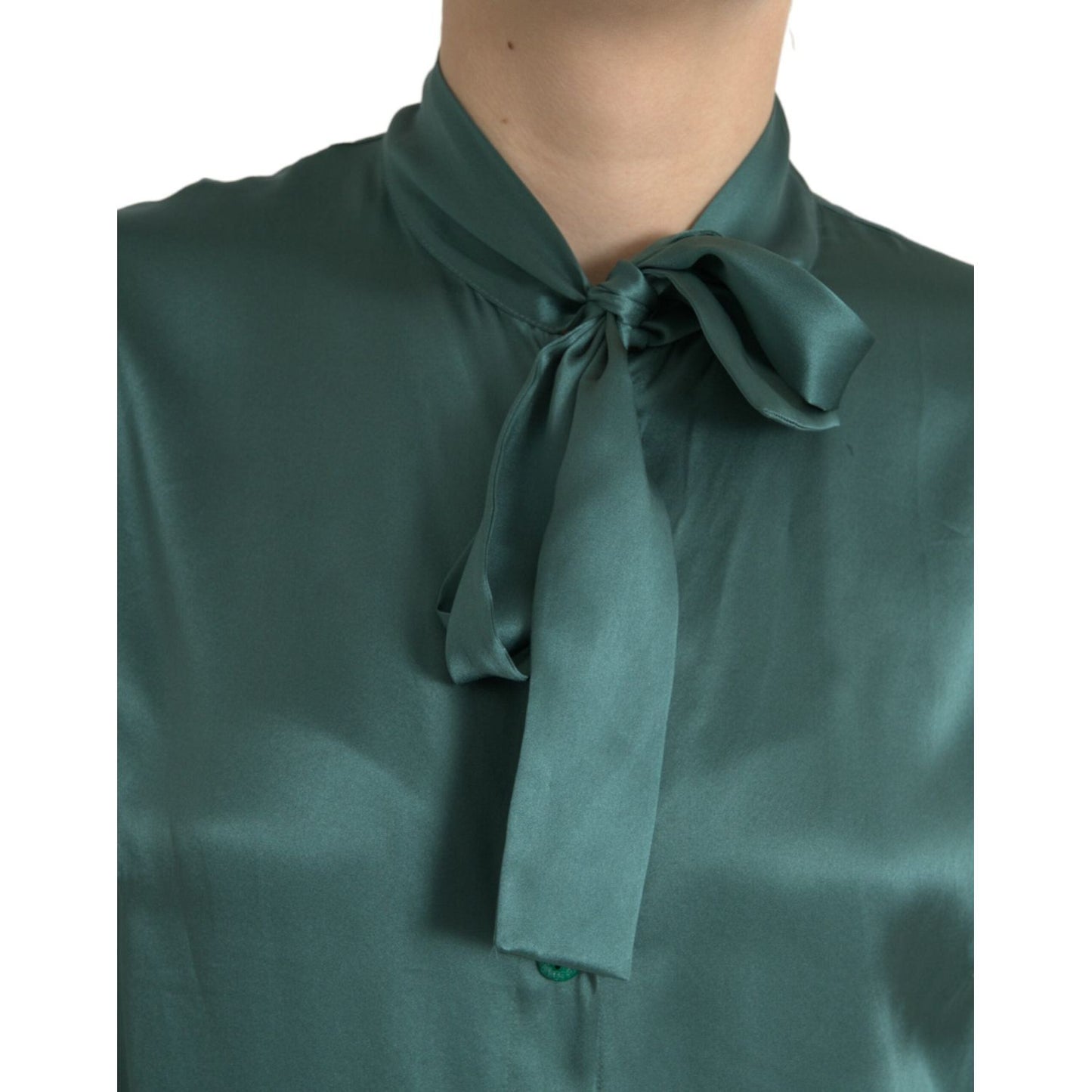 Dolce & Gabbana Elegant Dark Green Silk Blouse Top Dolce & Gabbana