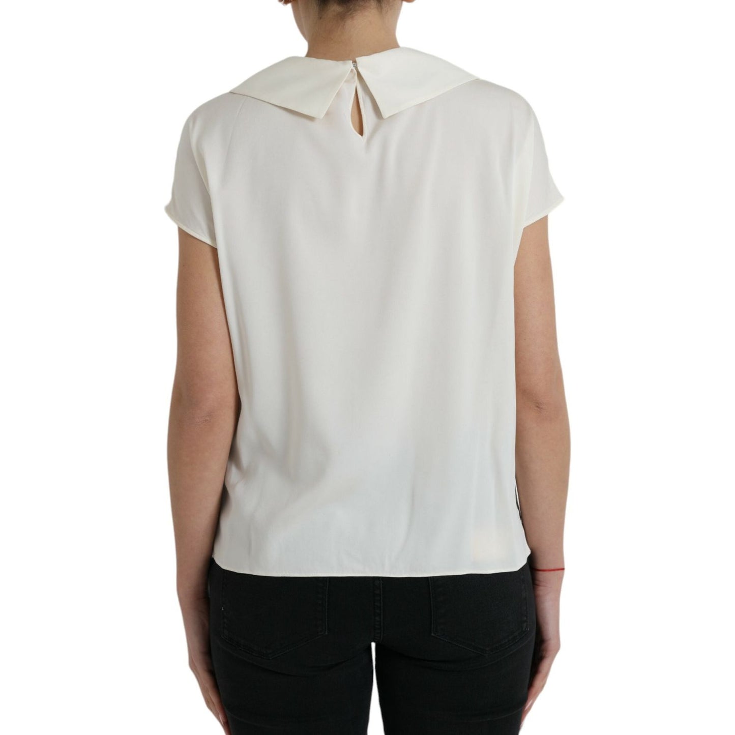 Dolce & Gabbana Elegant Off-White Lace-Trim Silk Blouse Dolce & Gabbana