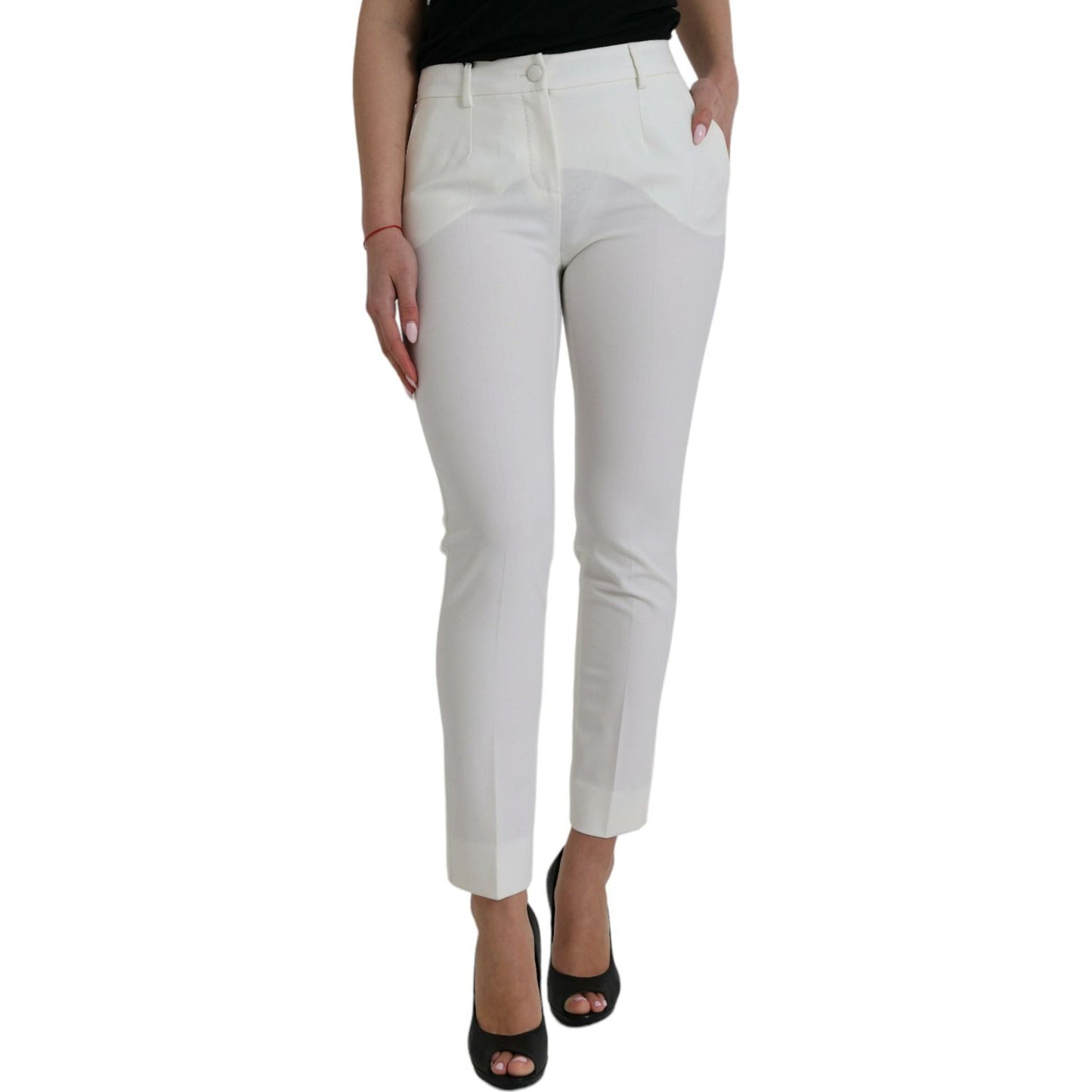 Dolce & Gabbana Elegant White Mid-Waist Tapered Pants Dolce & Gabbana