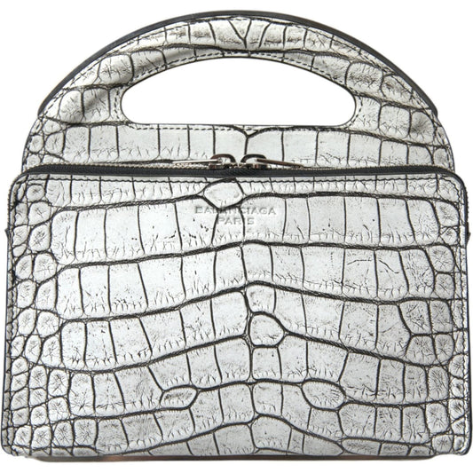 Metallic Silver Alligator Leather Mini Bag