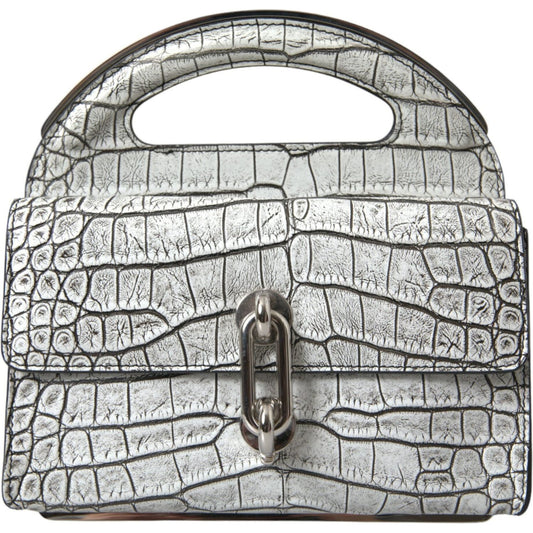 Metallic Silver Alligator Leather Mini Bag