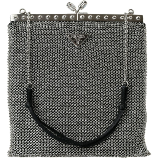 Elegant Silver Mesh Shoulder Evening Bag