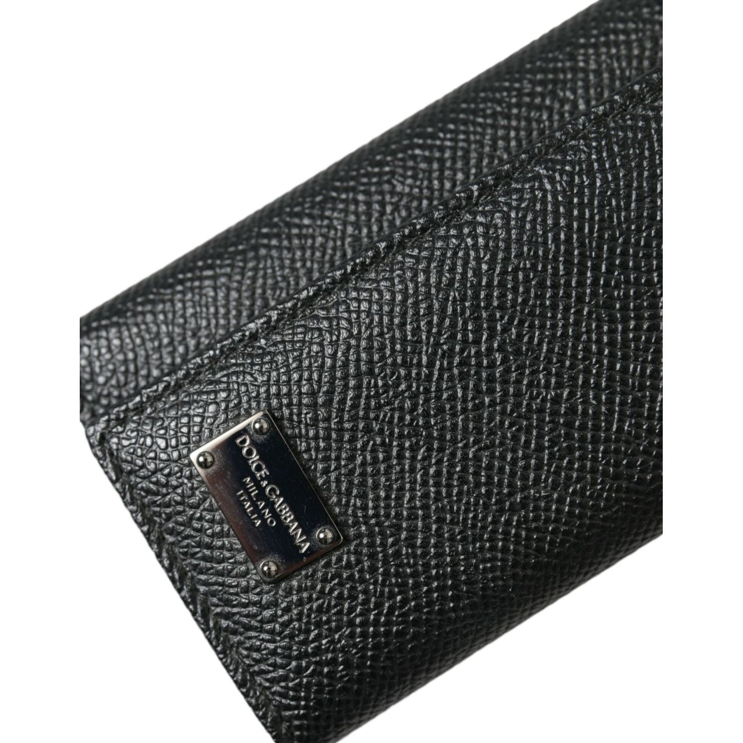 Dolce & Gabbana Black Calf Leather Logo Plaque Trifold Keyring Key Holder Dolce & Gabbana