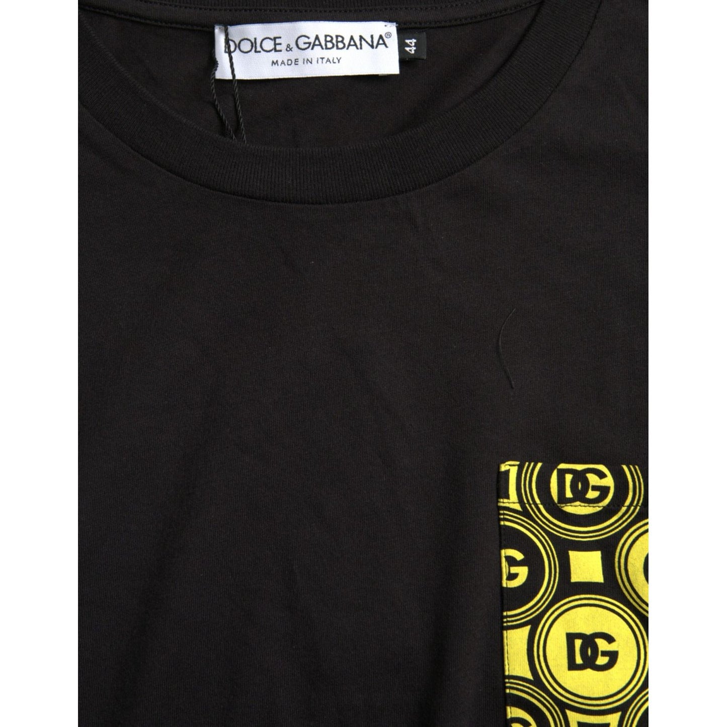 Dolce & Gabbana Black Printed Pocket Cotton Crewneck T-shirt Dolce & Gabbana