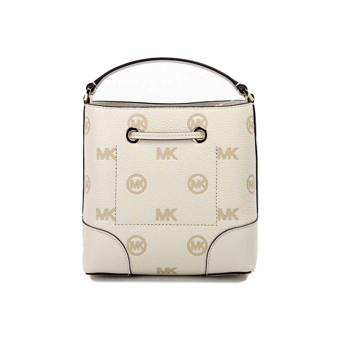 Michael Kors Mercer Small Light Cream Embossed Drawstring Bucket Messenger Bag Michael Kors