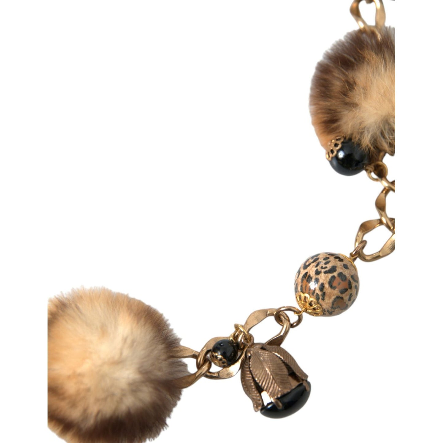 Dolce & Gabbana Gold Brass Leopard Fur Pearl Collier Chain Belt Dolce & Gabbana