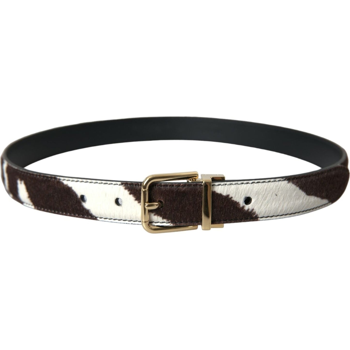 Dolce & Gabbana Brown White Zebra Pony Hair Gold Buckle Belt Dolce & Gabbana