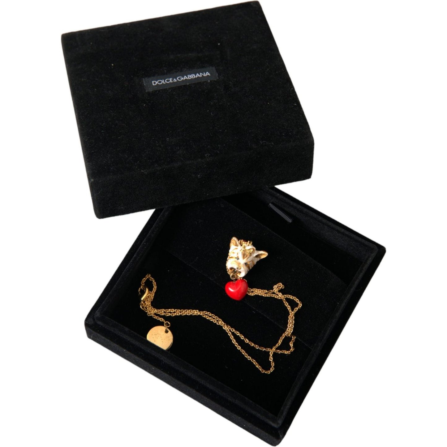 Dolce & Gabbana Gold Brass Chain Dog Heart Pendant Charm Necklace Necklace Dolce & Gabbana