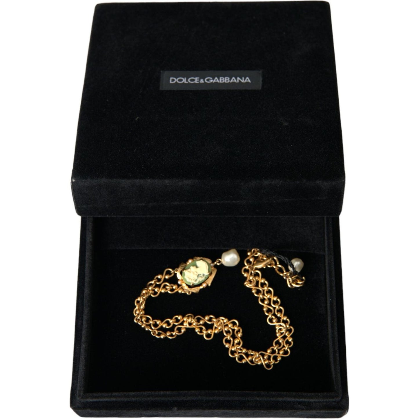 Dolce & Gabbana Gold Brass Chain Pearl Pendant Charm Necklace Dolce & Gabbana