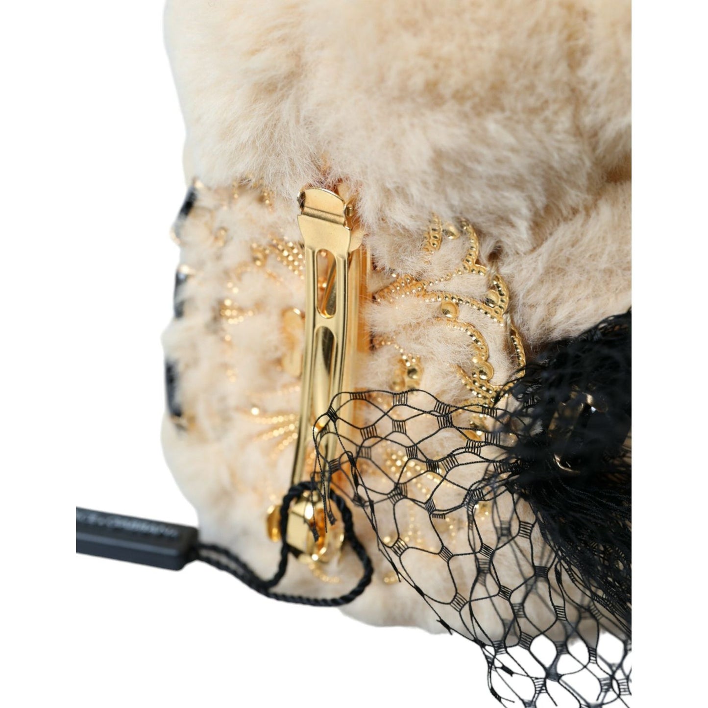 Dolce & Gabbana Beige Teddy Bear Mesh Net Band Hair Clip Dolce & Gabbana