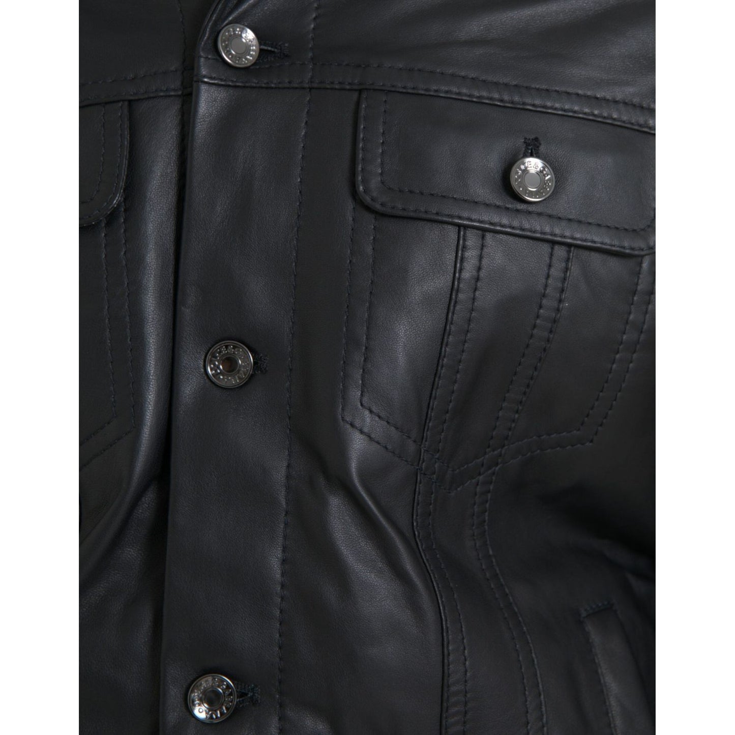 Dolce & Gabbana Black Leather Fur Collar Biker Coat Jacket Dolce & Gabbana