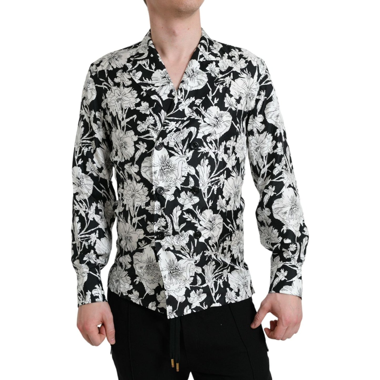 Dolce & Gabbana Black White Floral Button Down Casual Shirt Dolce & Gabbana