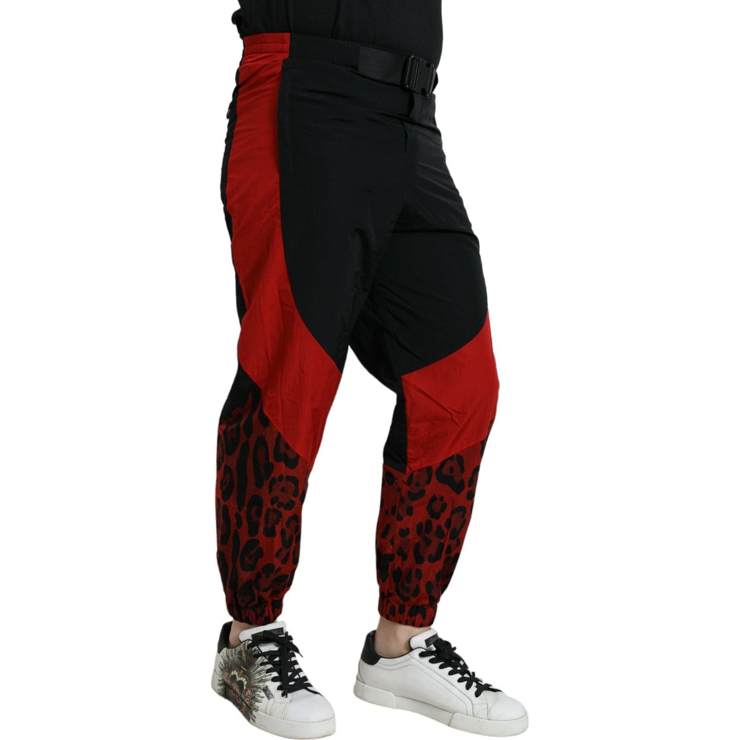 Dolce & Gabbana Black Red Leopard Print Nylon Jogger Pants Dolce & Gabbana