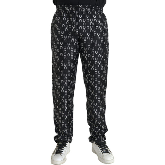 Dolce & Gabbana Black Horseshoe Print Silk Pants Dolce & Gabbana