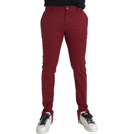 Dolce & Gabbana Red Wool Men Slim Fit Dress Pants Dolce & Gabbana