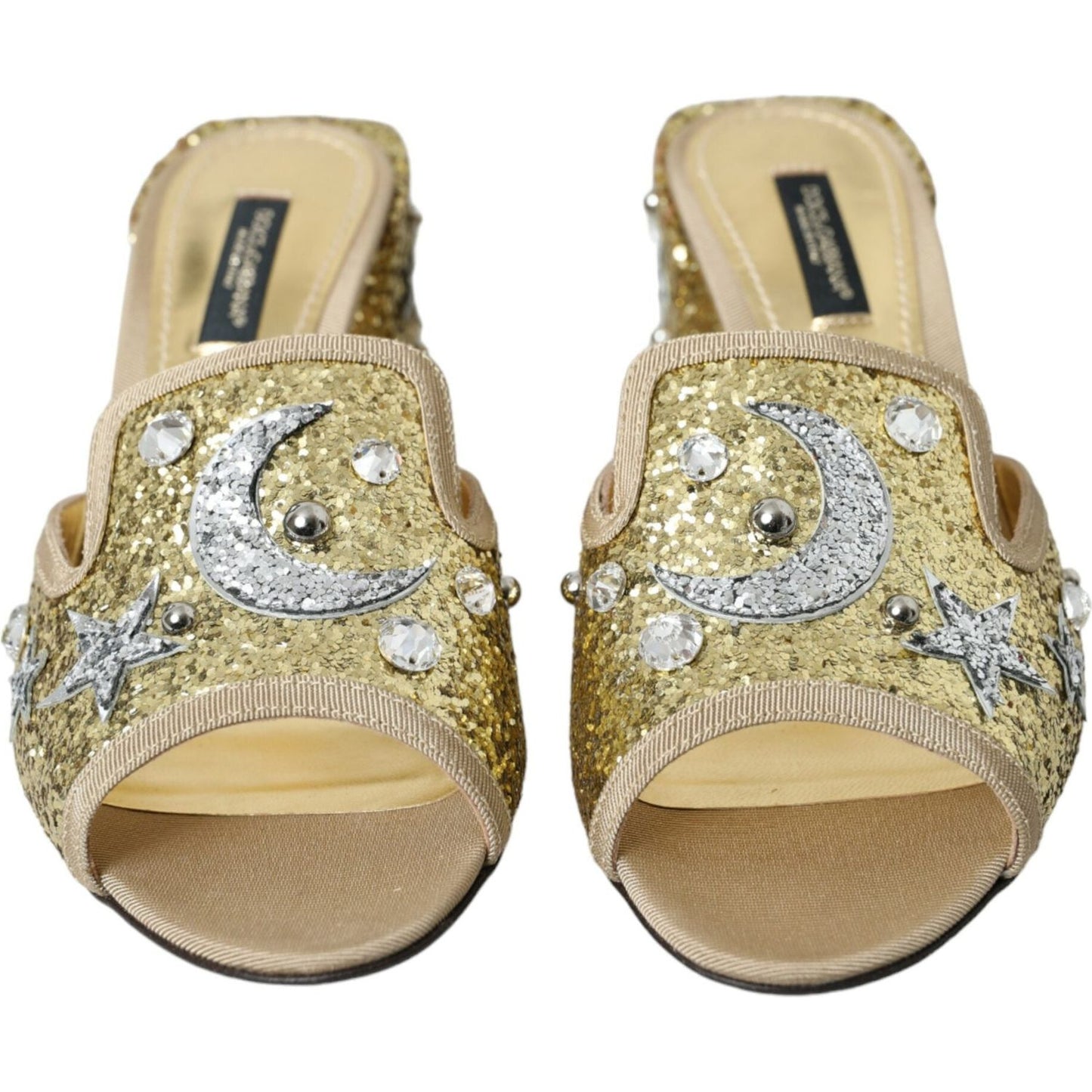 Dolce & Gabbana Gold Sequin Leather Heels Sandals Shoes Dolce & Gabbana