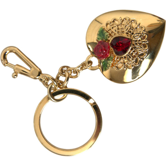 Metallic Gold Brass Heart Floral Pendant Keychain Keyring