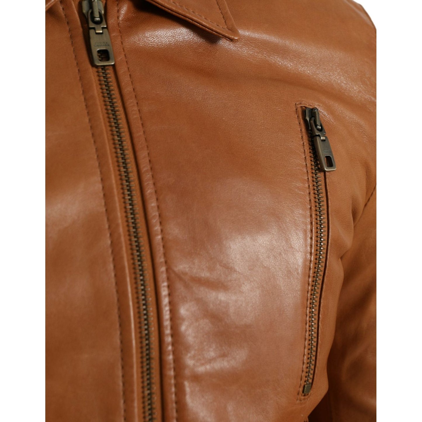 Dolce & Gabbana Brown Lamb Leather Full Zip Blouson Jacket Dolce & Gabbana