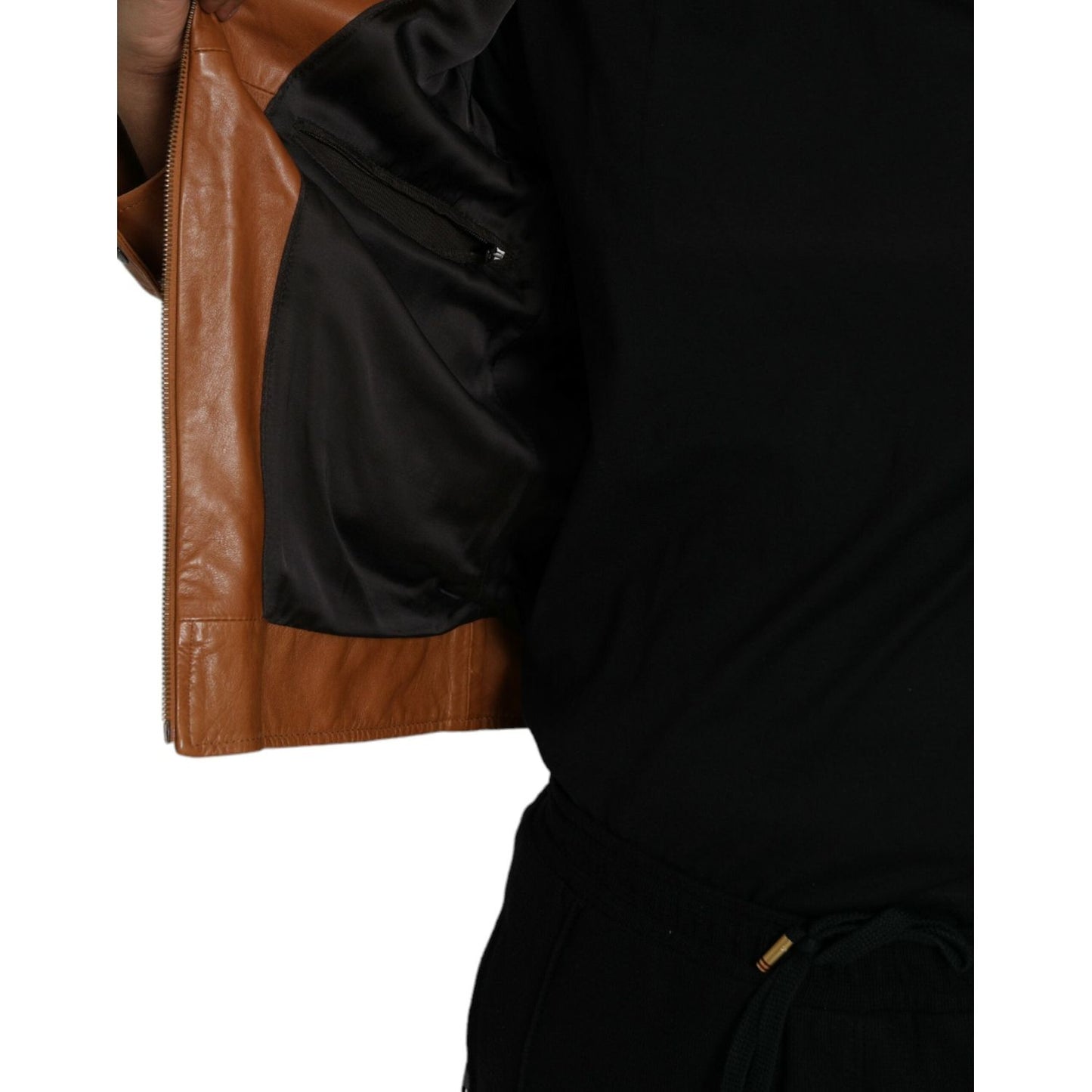 Dolce & Gabbana Brown Lamb Leather Full Zip Blouson Jacket Dolce & Gabbana