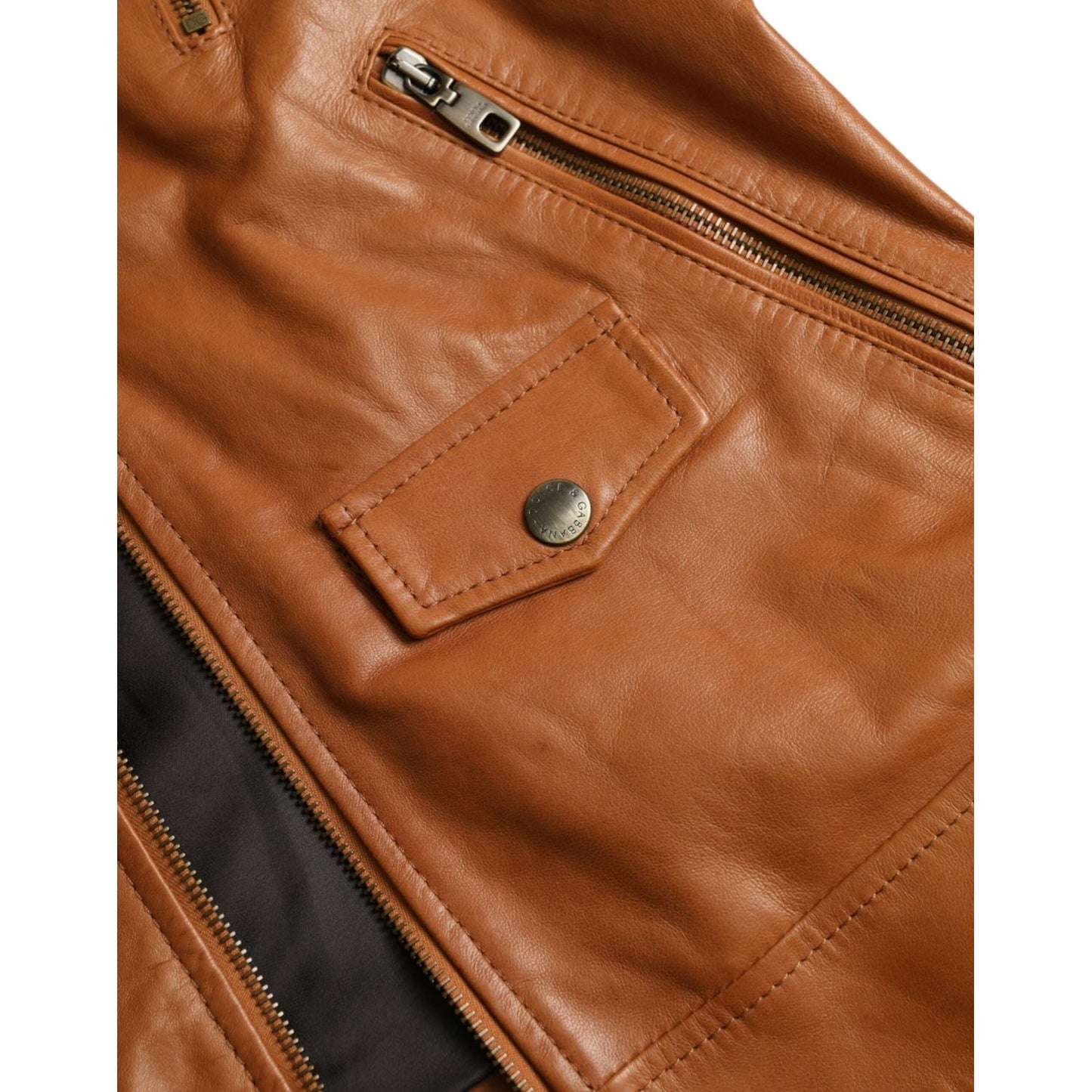 Dolce & Gabbana Brown Lamb Leather Full Zip Blouson Jacket Dolce & Gabbana