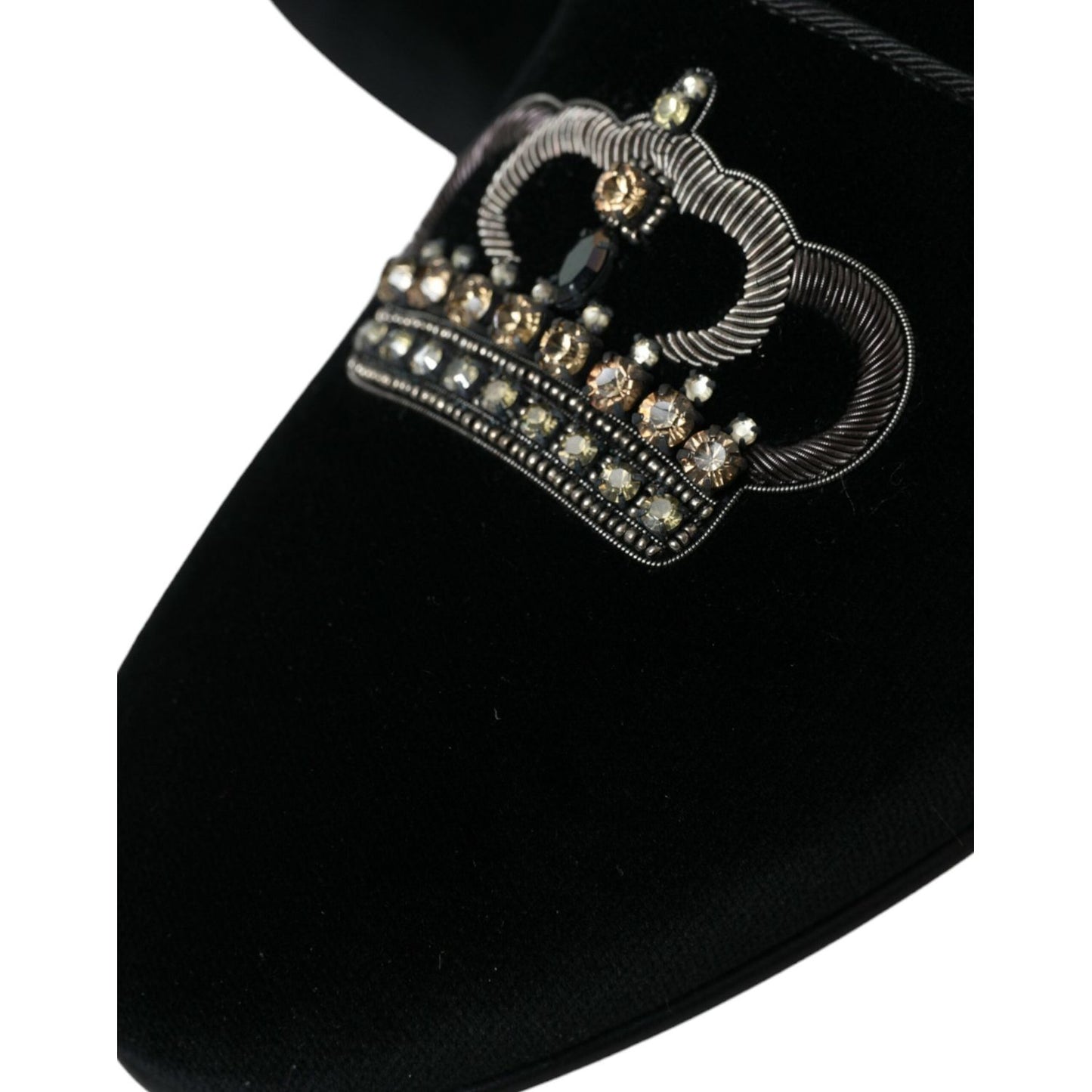 Dolce & Gabbana Black Velvet Crystal Crown Men Loafers Shoes Dolce & Gabbana