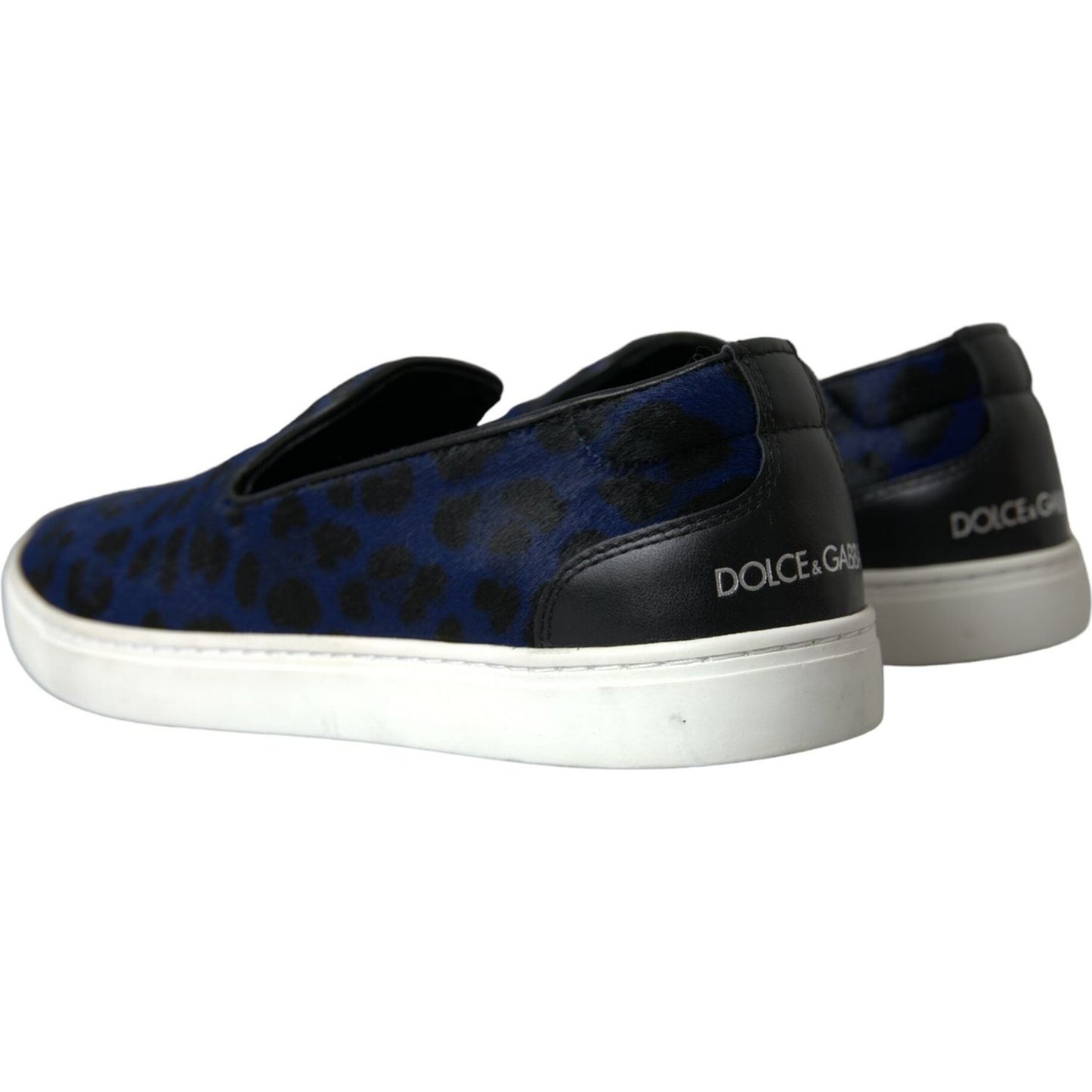 Dolce & Gabbana Blue Calfskin Hair Leopard Sneakers Shoes Dolce & Gabbana