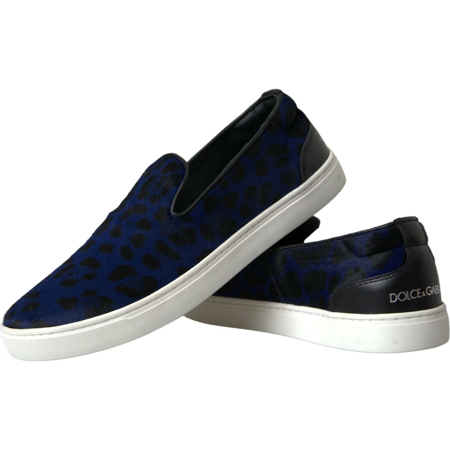 Dolce & Gabbana Blue Calfskin Hair Leopard Sneakers Shoes Dolce & Gabbana