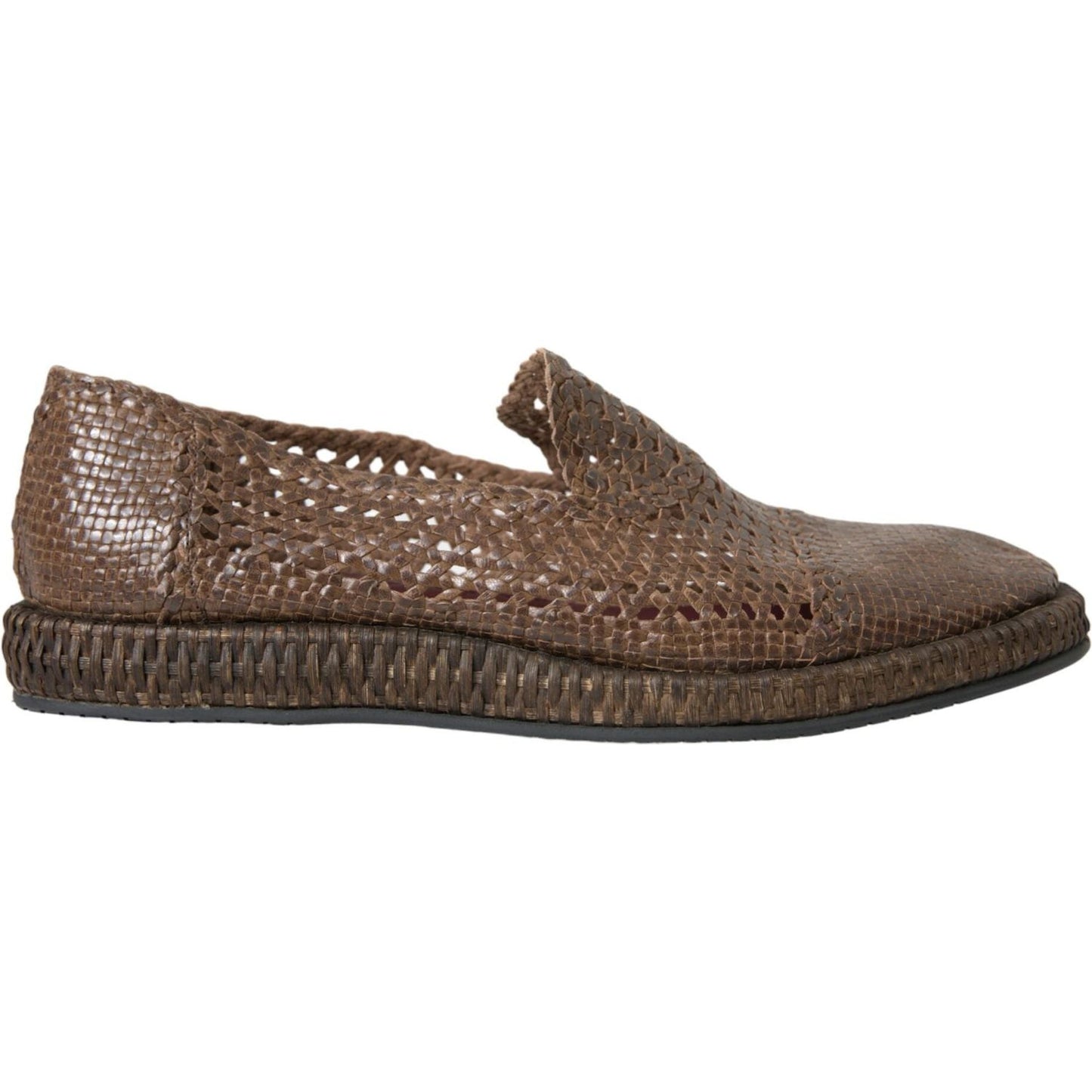 Dolce & Gabbana Brown Woven Leather Loafers Casual Shoes Dolce & Gabbana