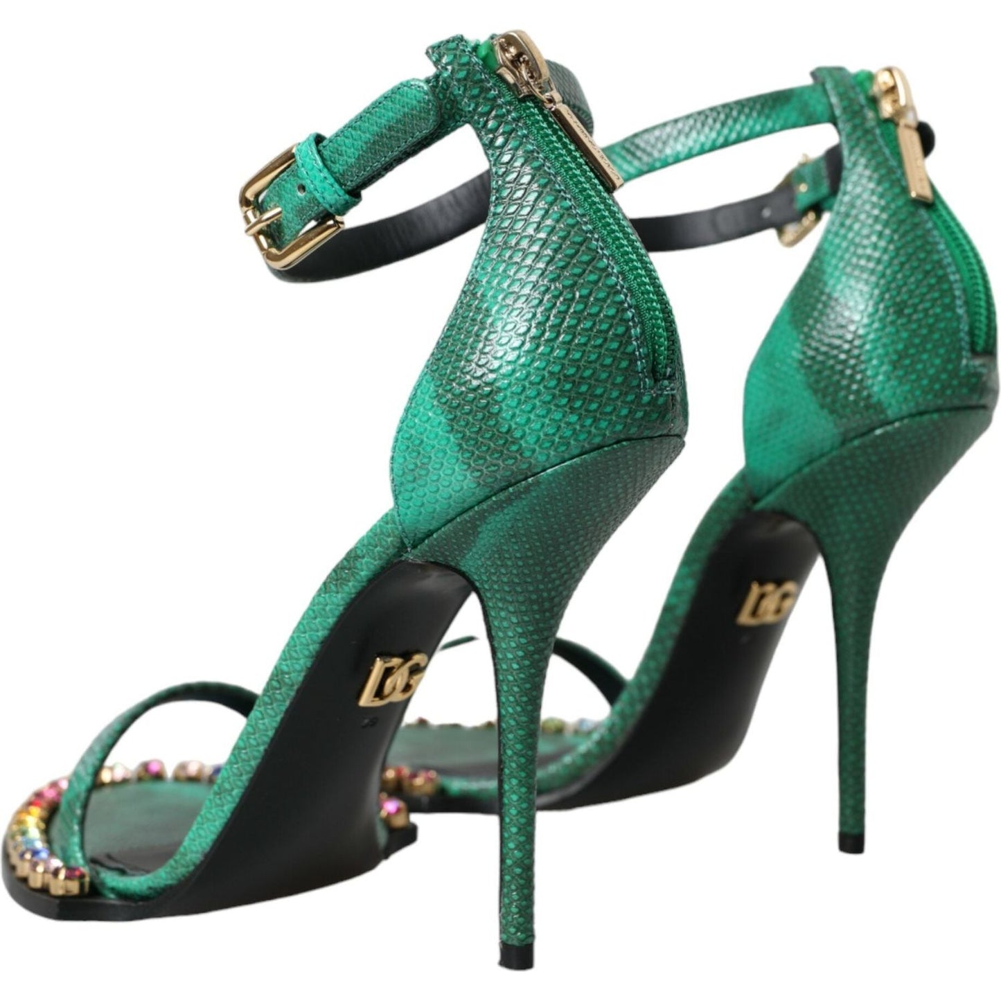 Dolce & Gabbana Green Exotic Leather Crystal Sandals Shoes Dolce & Gabbana