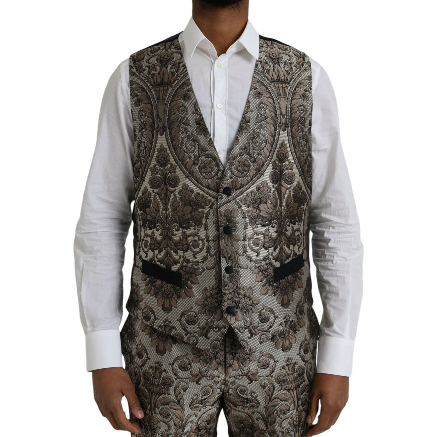 Dolce & Gabbana Brown Floral Jacquard Formal 3 Piece Suit Dolce & Gabbana