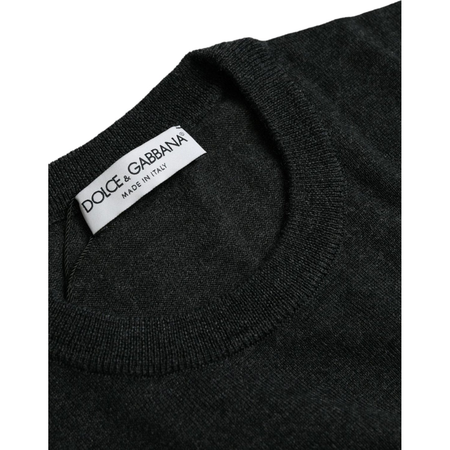 Dolce & Gabbana Dark Gray Wool Crew Neck Pullover Sweater Dolce & Gabbana