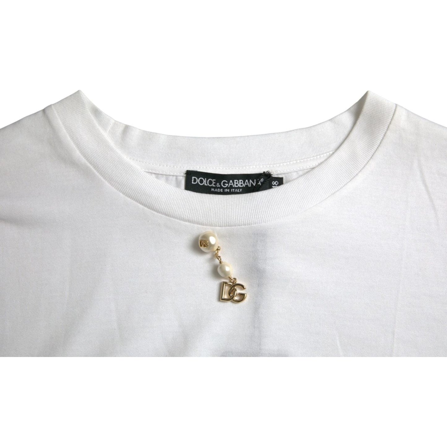 Dolce & Gabbana White Embellished Cotton Crew Neck T-shirt Dolce & Gabbana