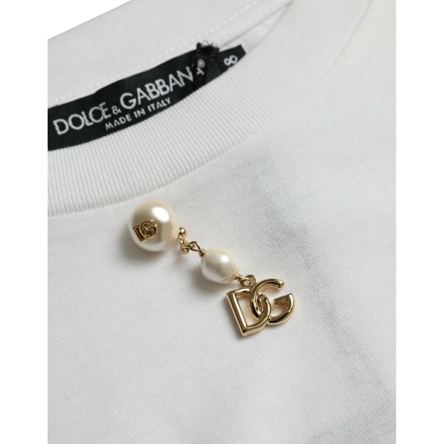 Dolce & Gabbana White Embellished Cotton Crew Neck T-shirt Dolce & Gabbana