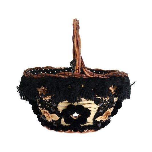 Dolce & Gabbana Chic Beige & Black Straw Snakeskin Bucket Bag Dolce & Gabbana