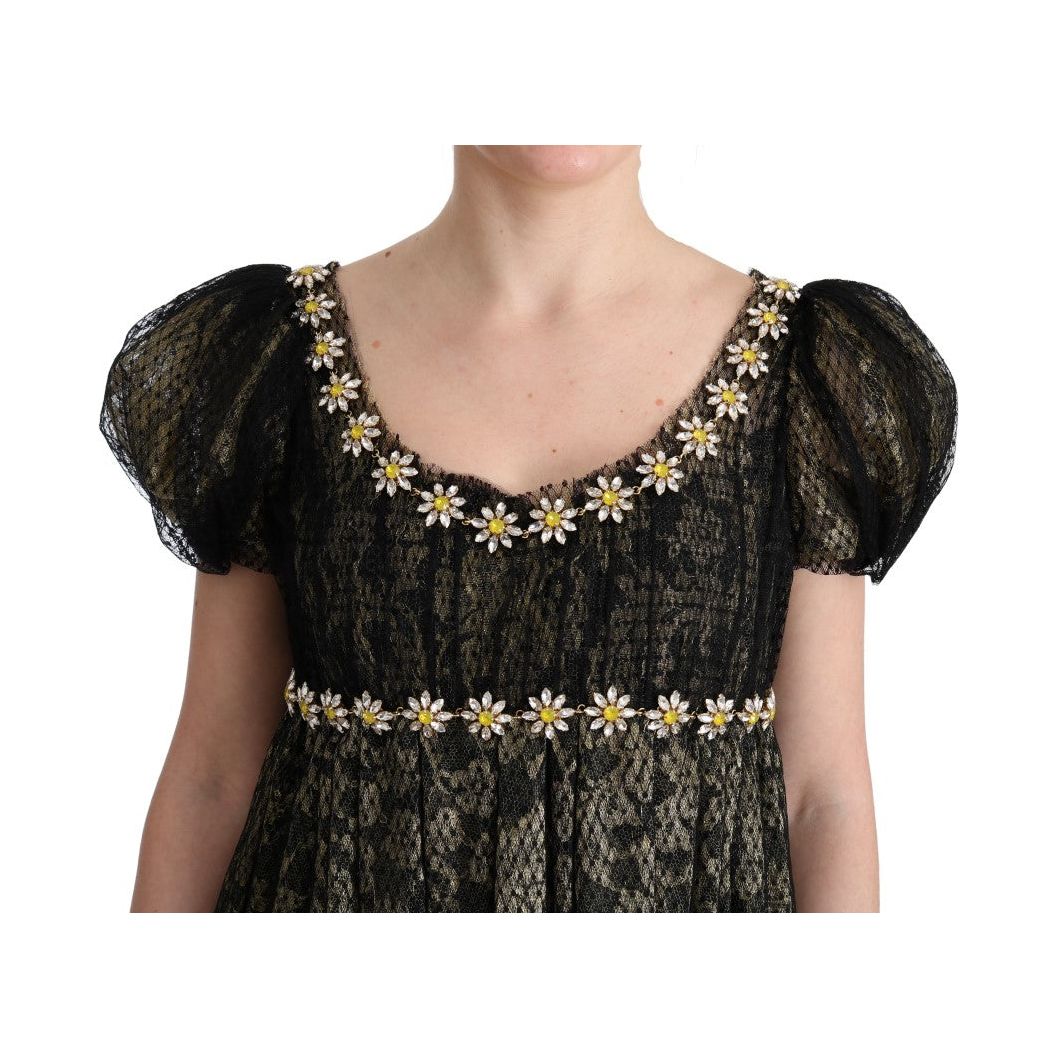 Dolce & Gabbana Sunflower Lace Crystal Maxi Shift Dress Dolce & Gabbana