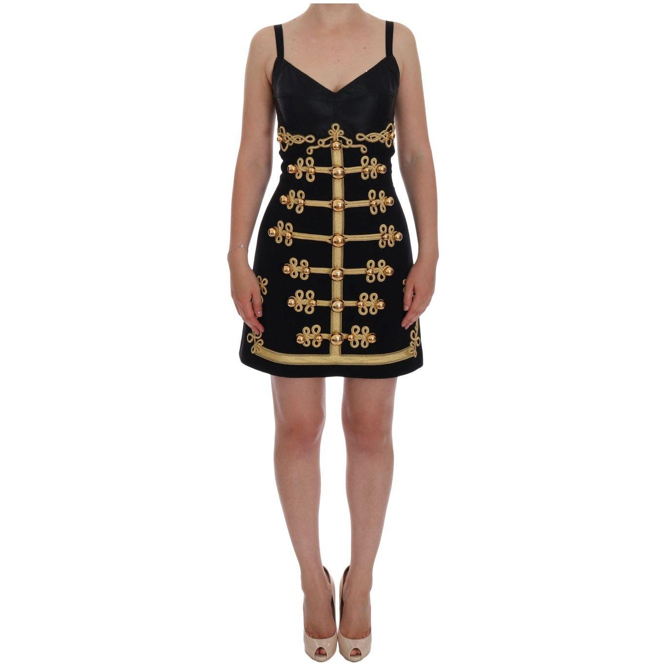 Dolce & Gabbana Elegant Black A-Line Sleeveless Dress with Gold Details Dolce & Gabbana