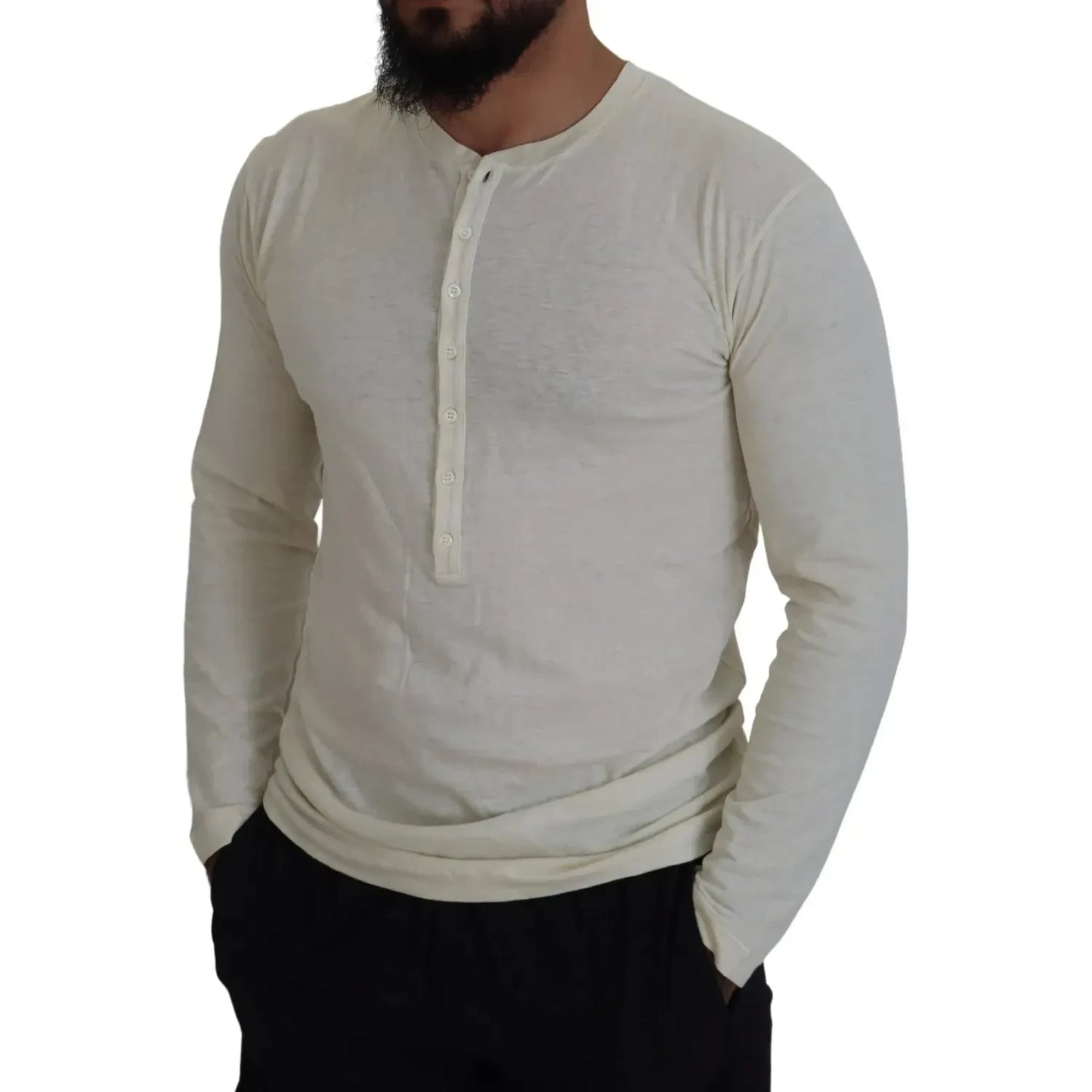 Dsquared² Beige Cotton Linen Long Sleeves Pullover Sweater Dsquared²