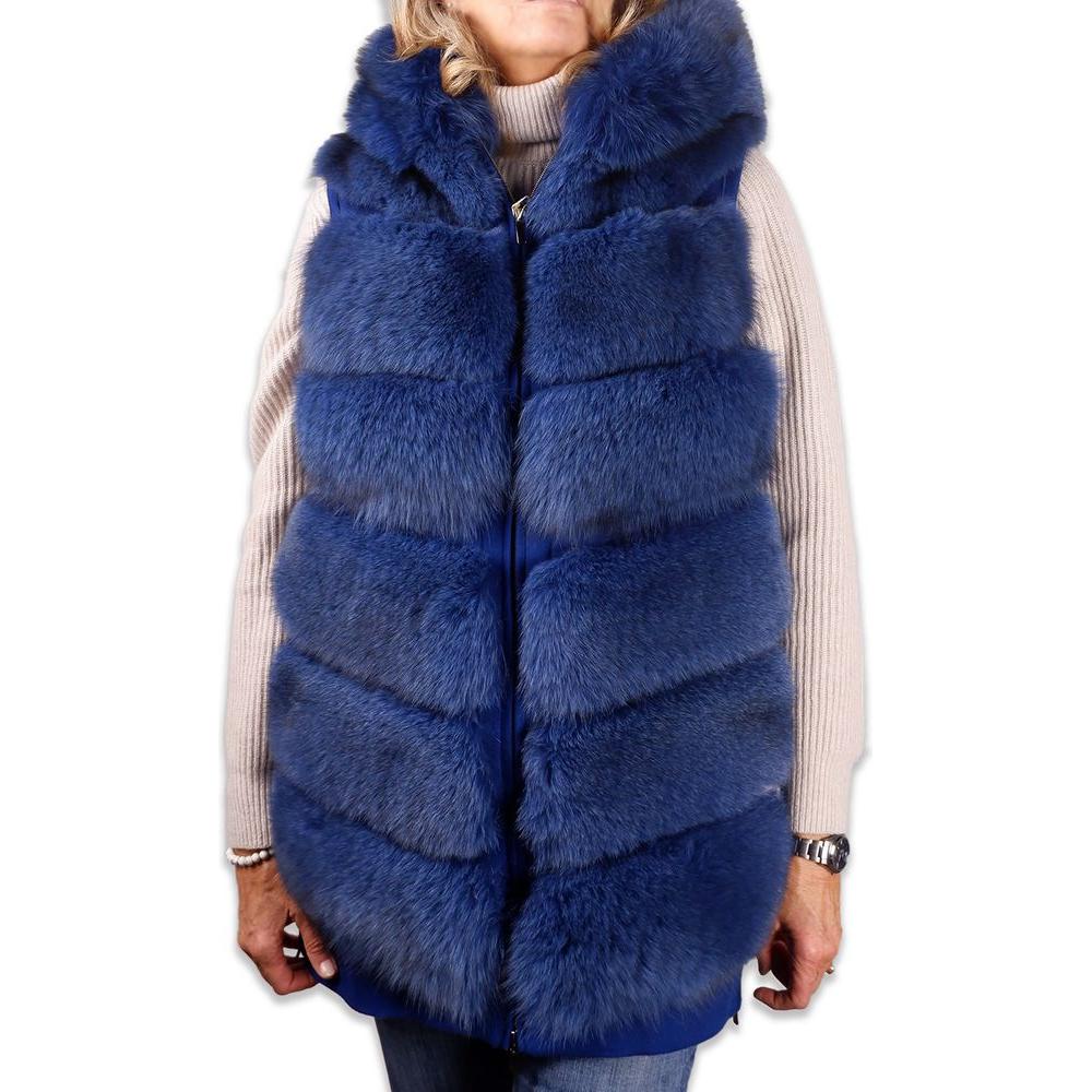 Made in Italy Elegant Sleeveless Wool Coat with Fox Fur Trim Made in Italy