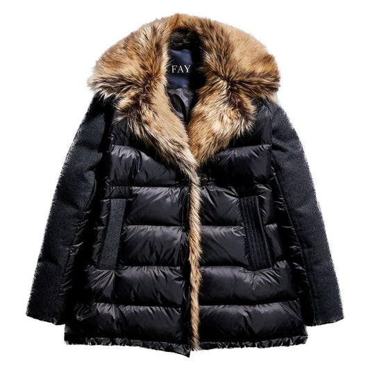 Fay Chic Quilted Down Jacket with Faux Fur Details Fay