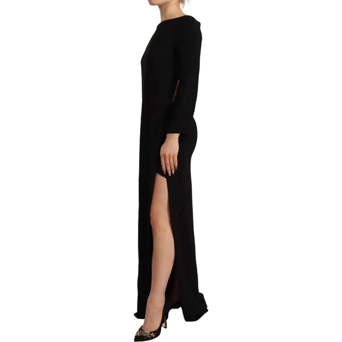 Dsquared² Black Long Sleeves Side Slit Floor Length Dress Dsquared²