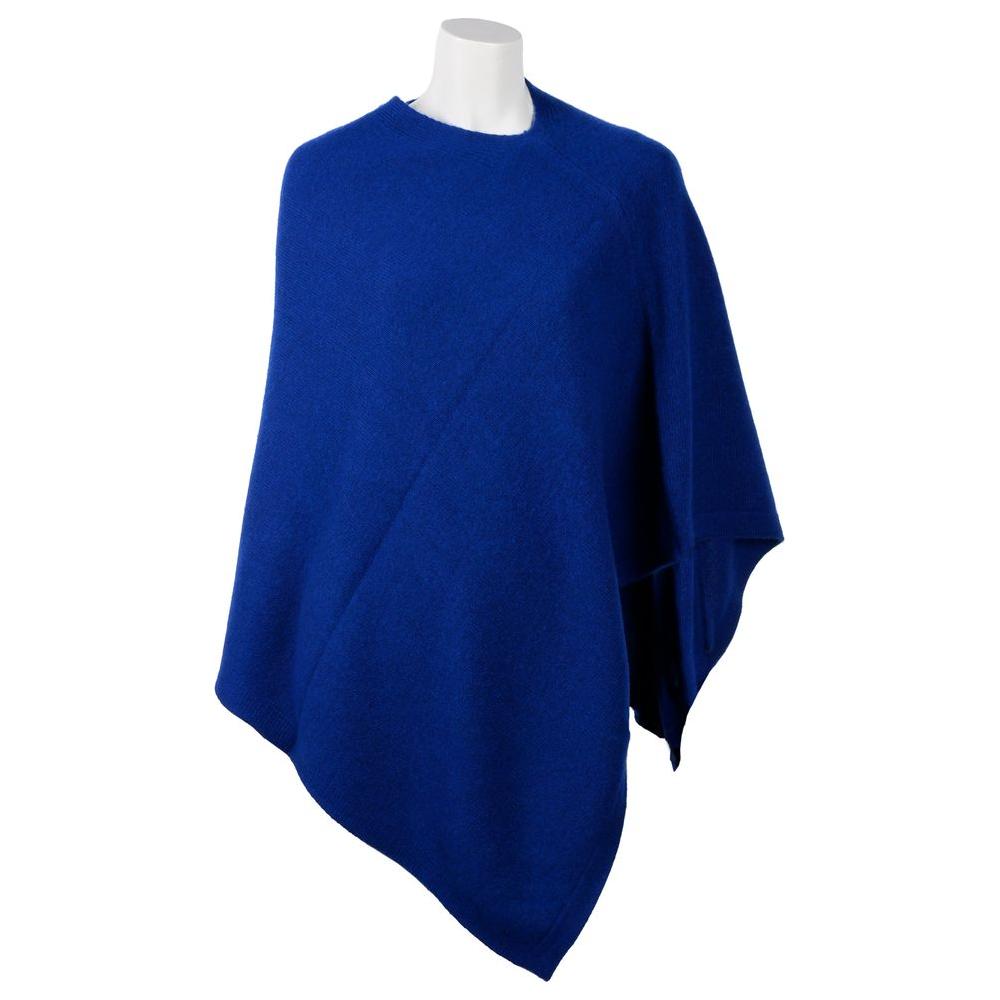 Emilio Romanelli Elegant Cashmere V-Neck Poncho in Blue Emilio Romanelli