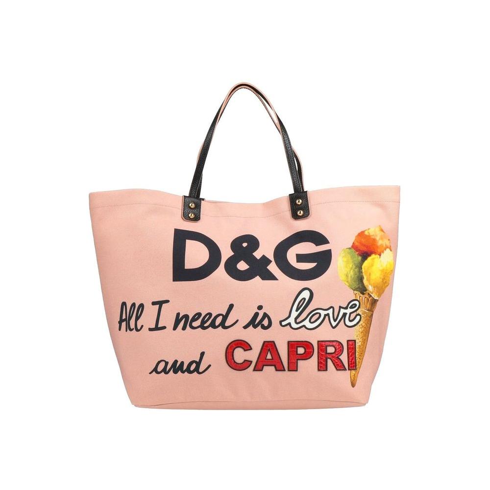 Dolce & Gabbana Elegant Pink Cotton Shopper with Calfskin Accents Dolce & Gabbana