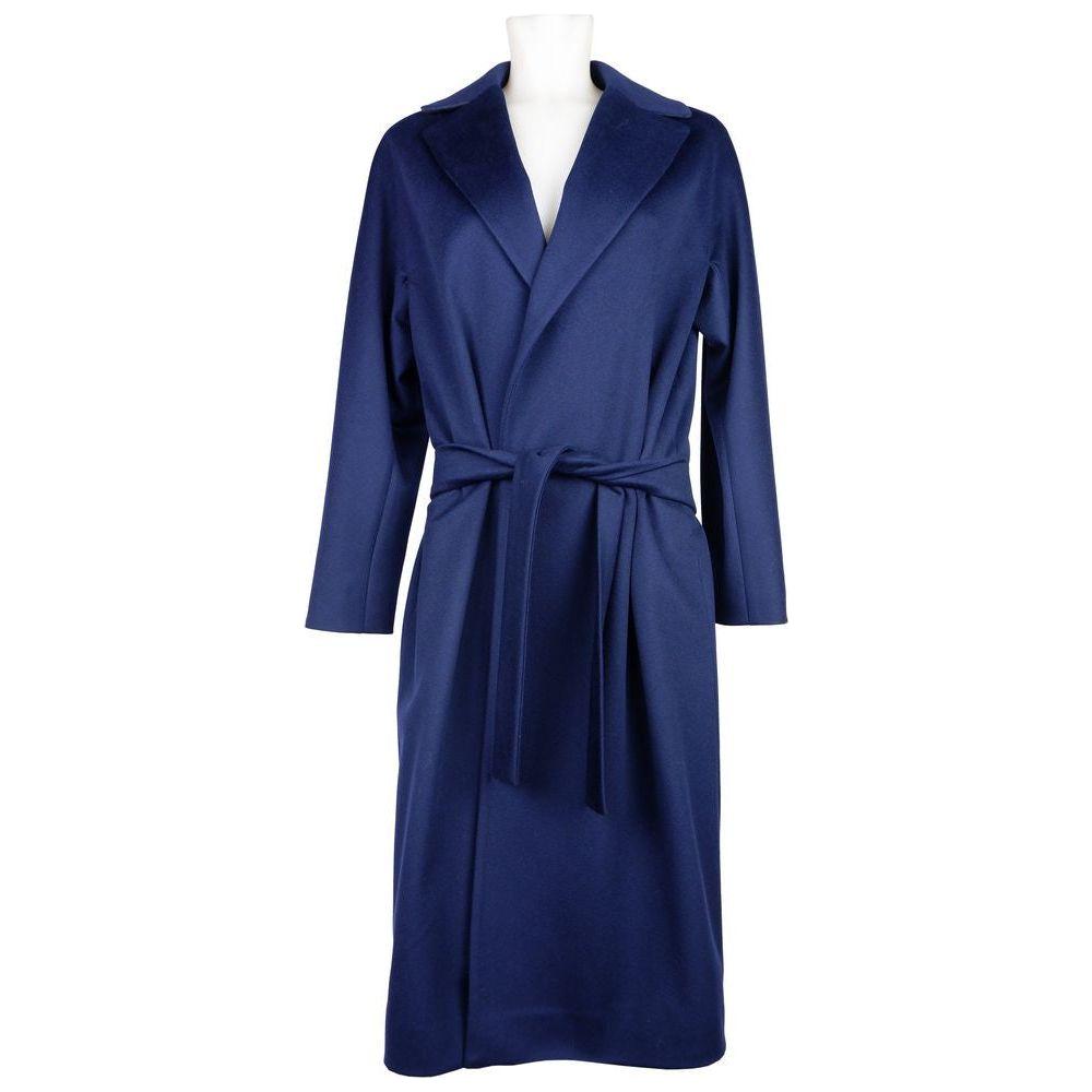 Made in Italy Elegant Blue Wool Coat with Ribbon Belt Made in Italy