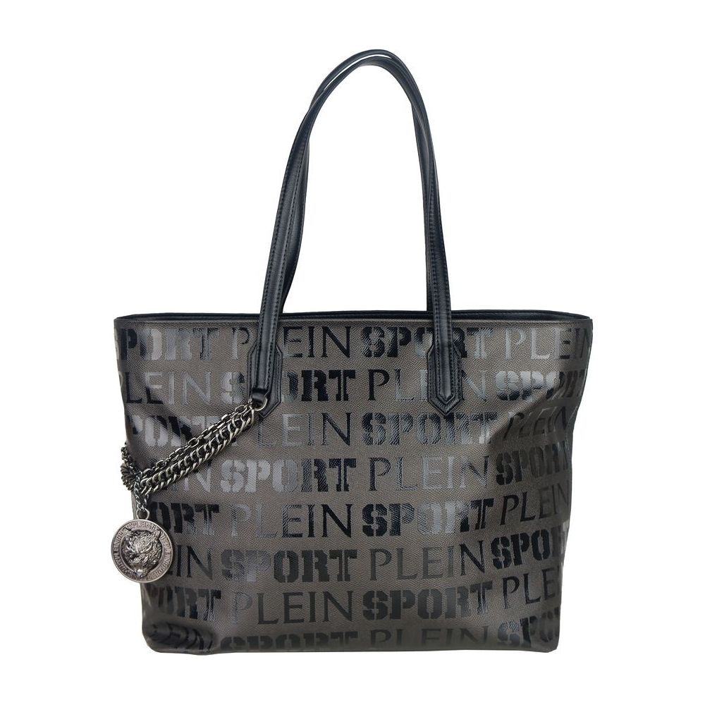 Plein Sport Sleek Black Designer Shopping Bag with Logo Print WOMAN SHOULDER BAGS Plein Sport