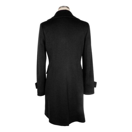 Made in Italy Elegant Black Woolen Coat with Gold Buttons Made in Italy