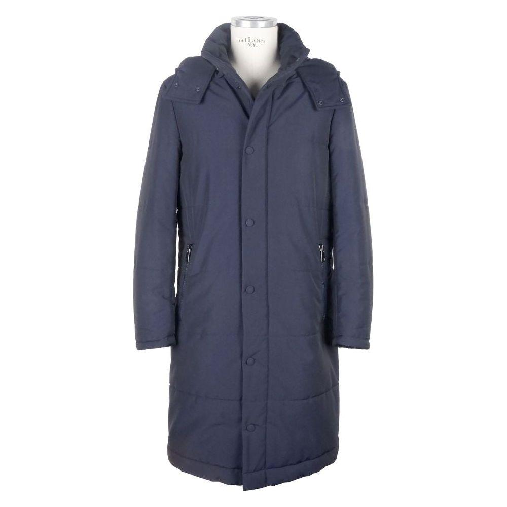 Made in Italy Blue Wool Men Raincoat Made in Italy