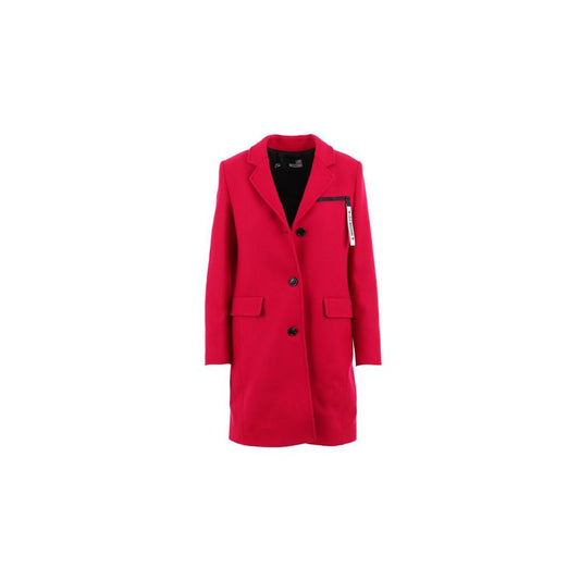 Chic Pink Woolen Coat with Logo Details