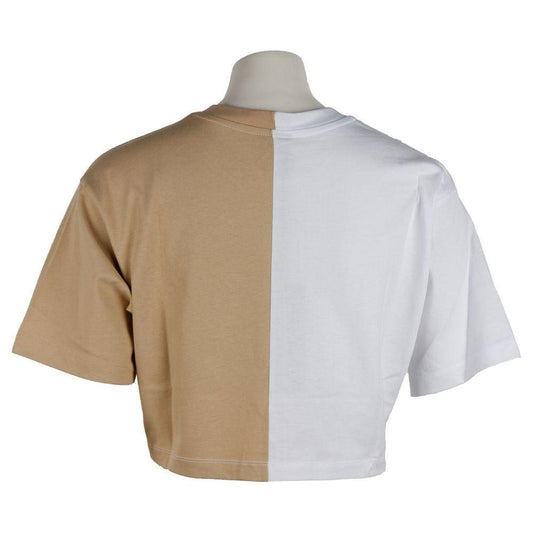 Comme Des Fuckdown Beige Couture Logo Tee with Two-Tone Print Comme Des Fuckdown